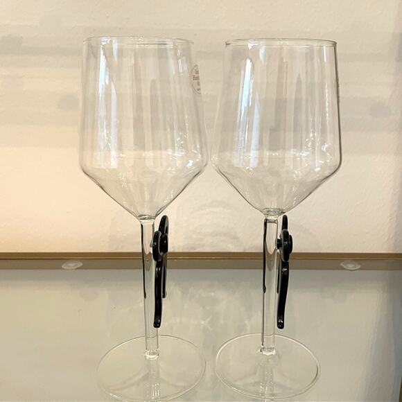 Black Bow Wine Glass Set of 2 Holiday Glam Barware NEW - Picture 6 of 10